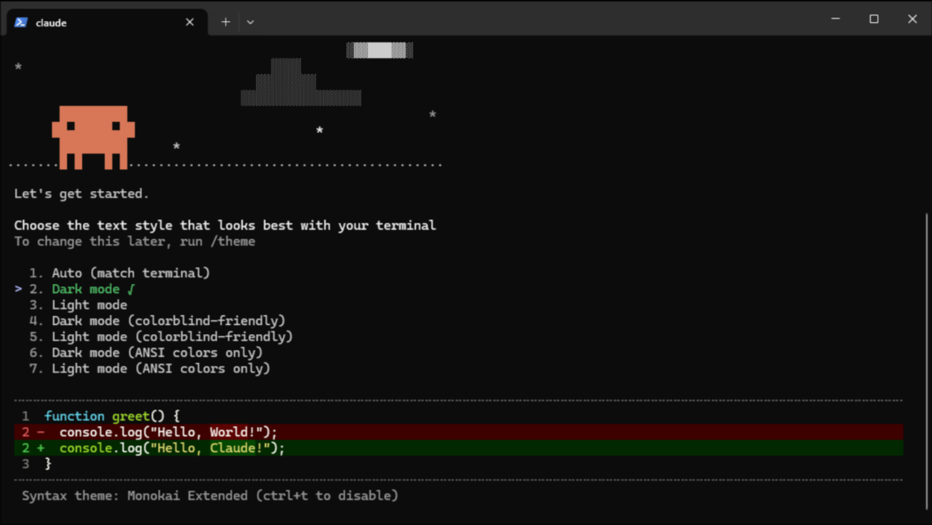 Claude Code's first-run welcome message in the terminal