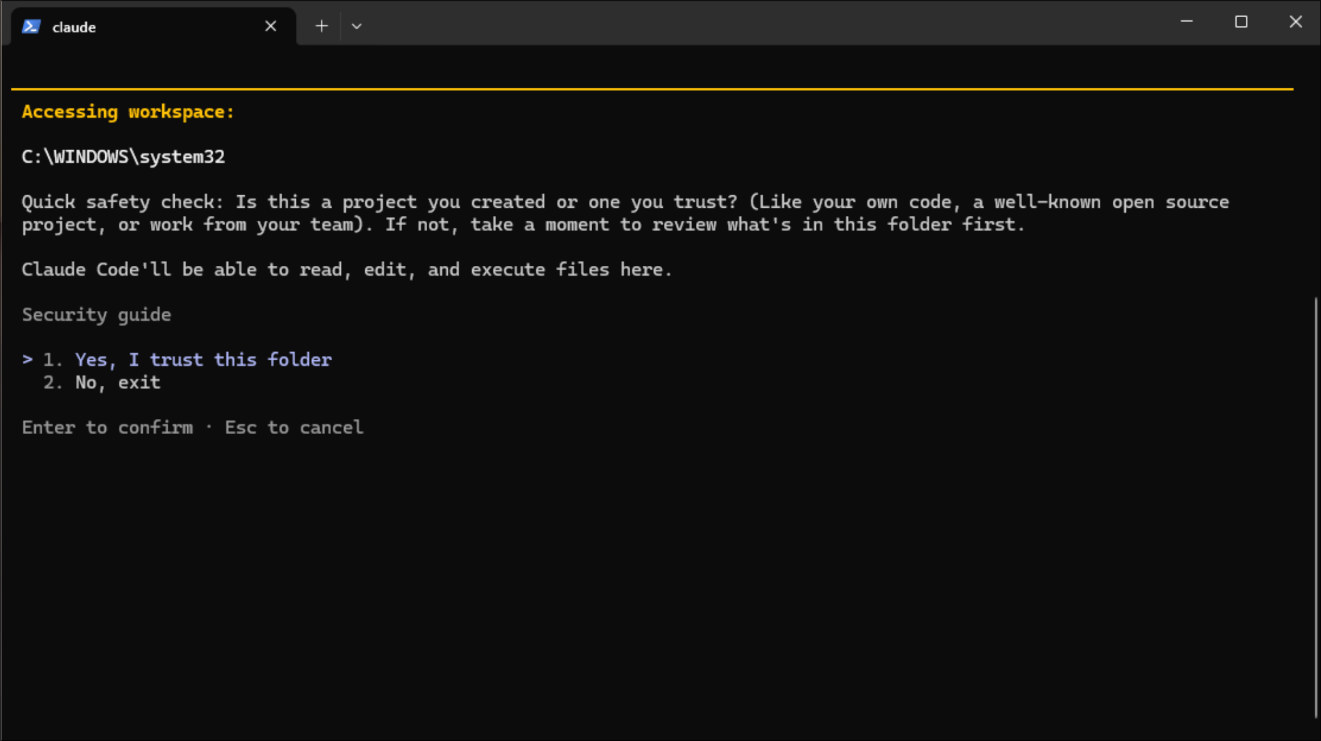Claude Code asking whether you trust the files in the current folder