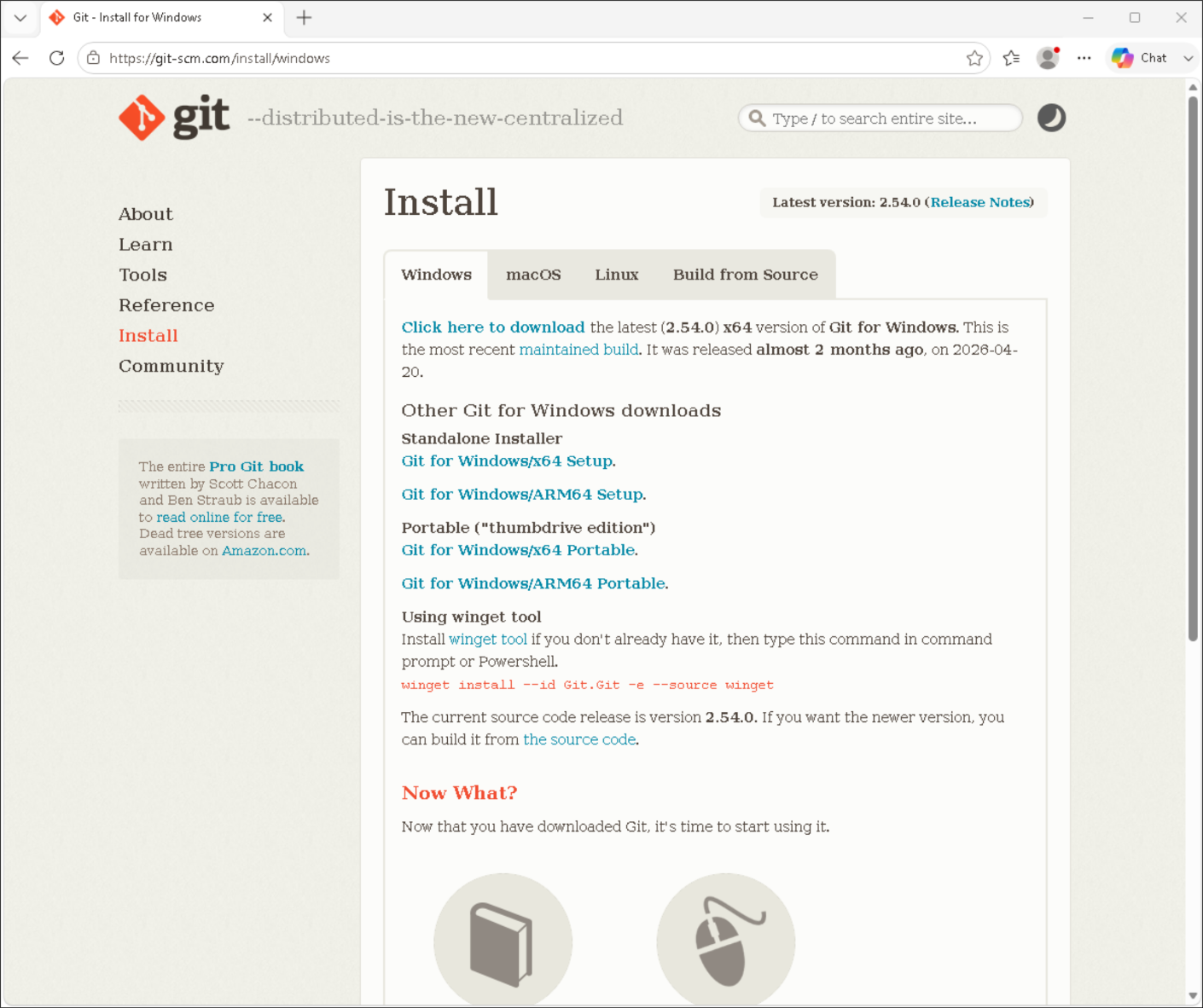 The second Git download page showing the 'Git for Windows/x64 Setup' link