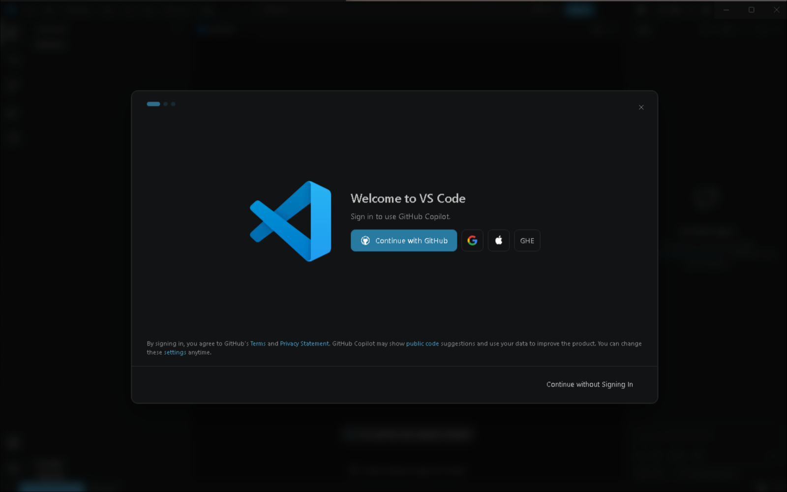 The VS Code first-run welcome screen asking you to sign in