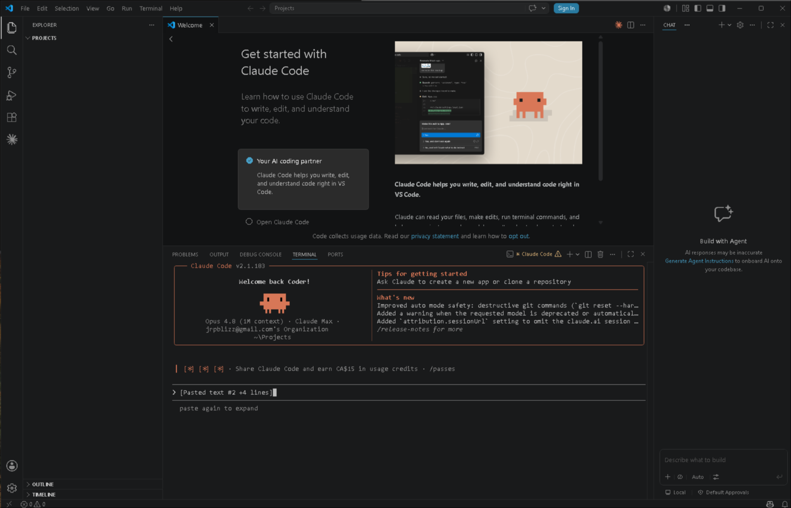 Claude Code showing pasted text collapsed into a single summary line